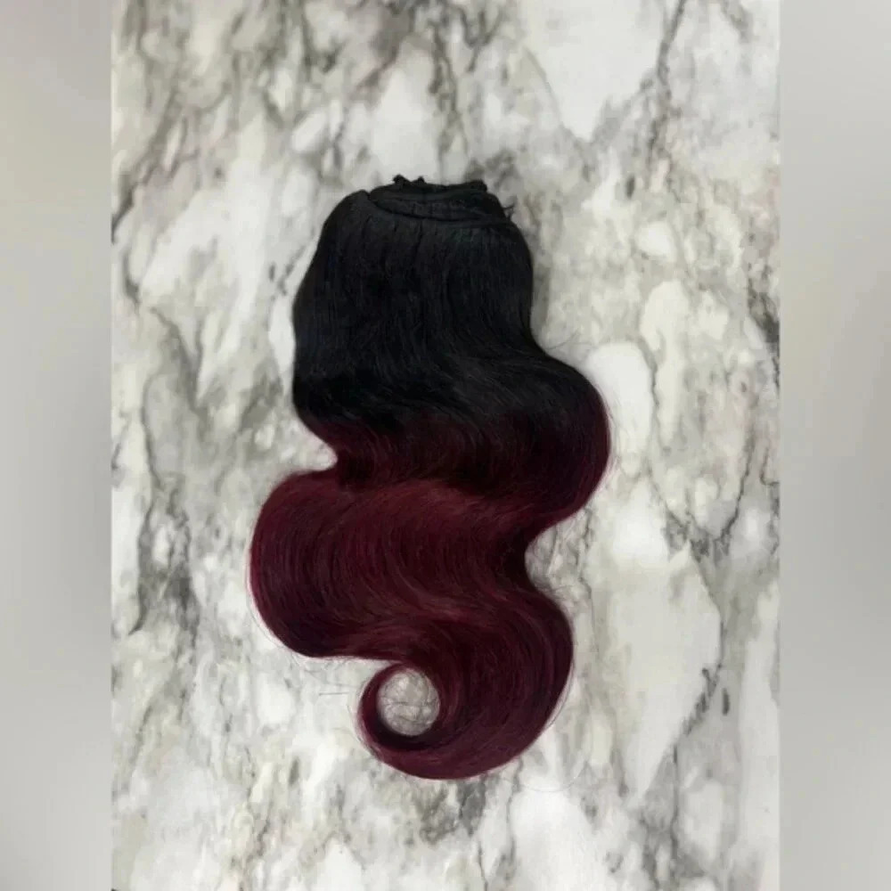 12 Inch body Wave Clip In Ombre Black to Burgundy hair extensions